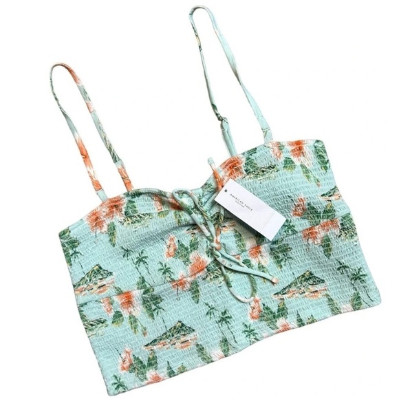 American Eagle Cropped Smocked Floral Spaghetti Strap Tank Top - Picture 1 of 2